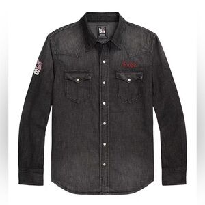 Polo Ralph Lauren 
Black graphic denim button-up shirt with red embroidered logo